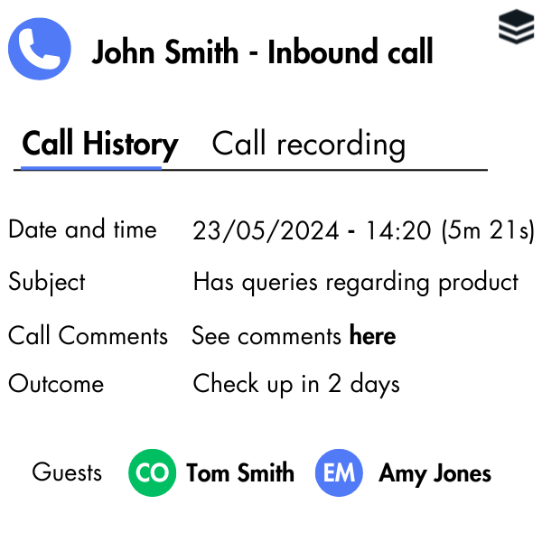 Graphic showing the call recording aspect of enableVoice in SugarCRM