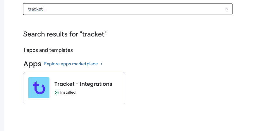 Screenshot search tracket on integrations menu