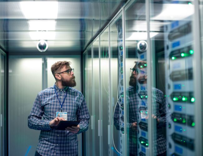 Man walking in server room