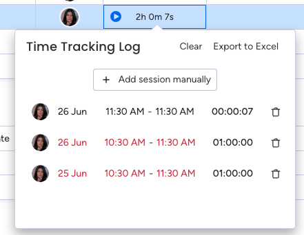 Screenshot of time tracking column log totals