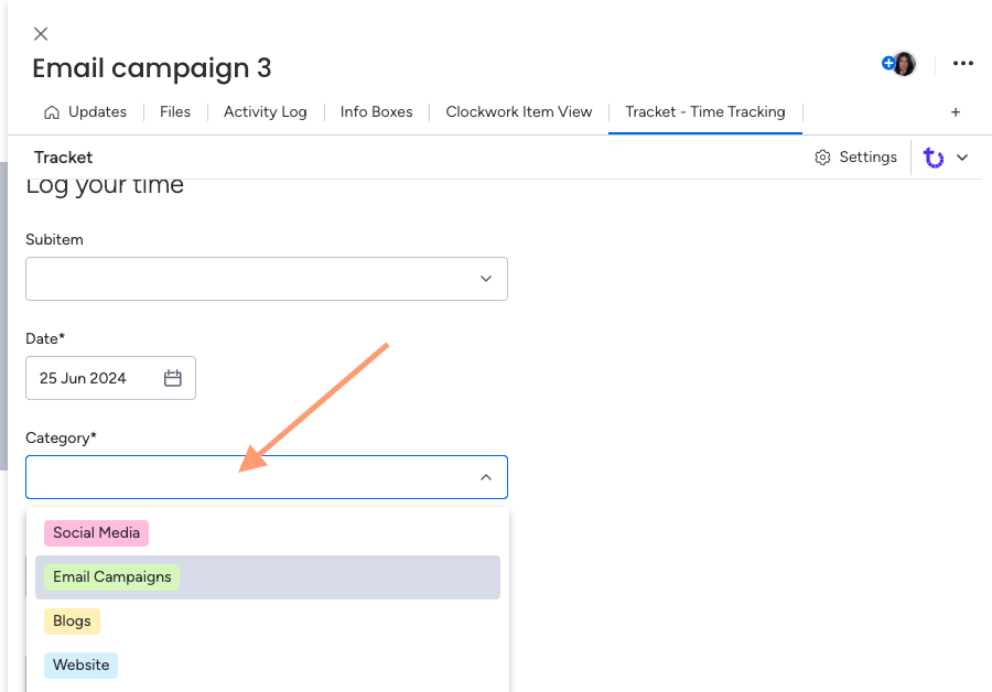 Screenshot Tracket categories