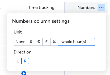 Screenshot of labeling a time unit in the numbers column