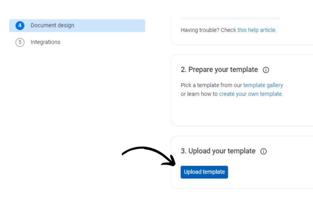 Screenshot of uploading the DocuGen template