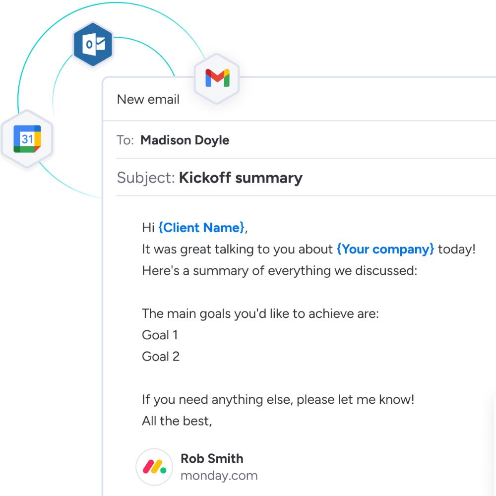 Email integration screenshot on monday CRM