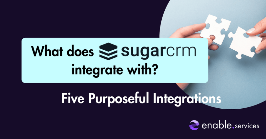 Cover photo with 'What does SugarCRM integrate with' and a photo of jigsaw pieces