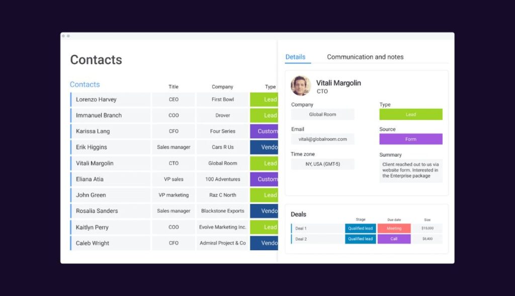 monday crm contacts