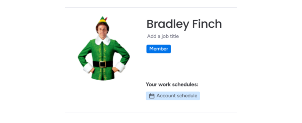 Screenshot of a monday.com profile with the profile picture as Buddy the elf