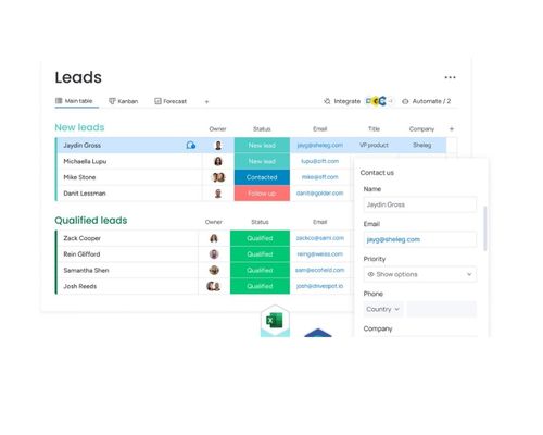 screenshot of leads. board on monday crm