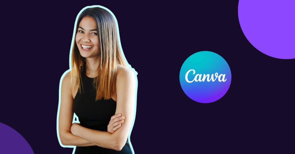 Photo of Melanie Perkins next to Canva Logo