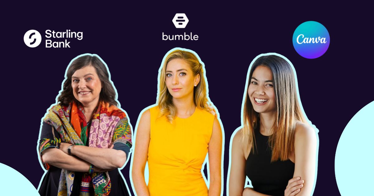 Left to right, Anne Boden (founder of Starling bank), Whitney Wolfe Herd (Founder of Bumble), and Melanie Perkins (founder of Canva)